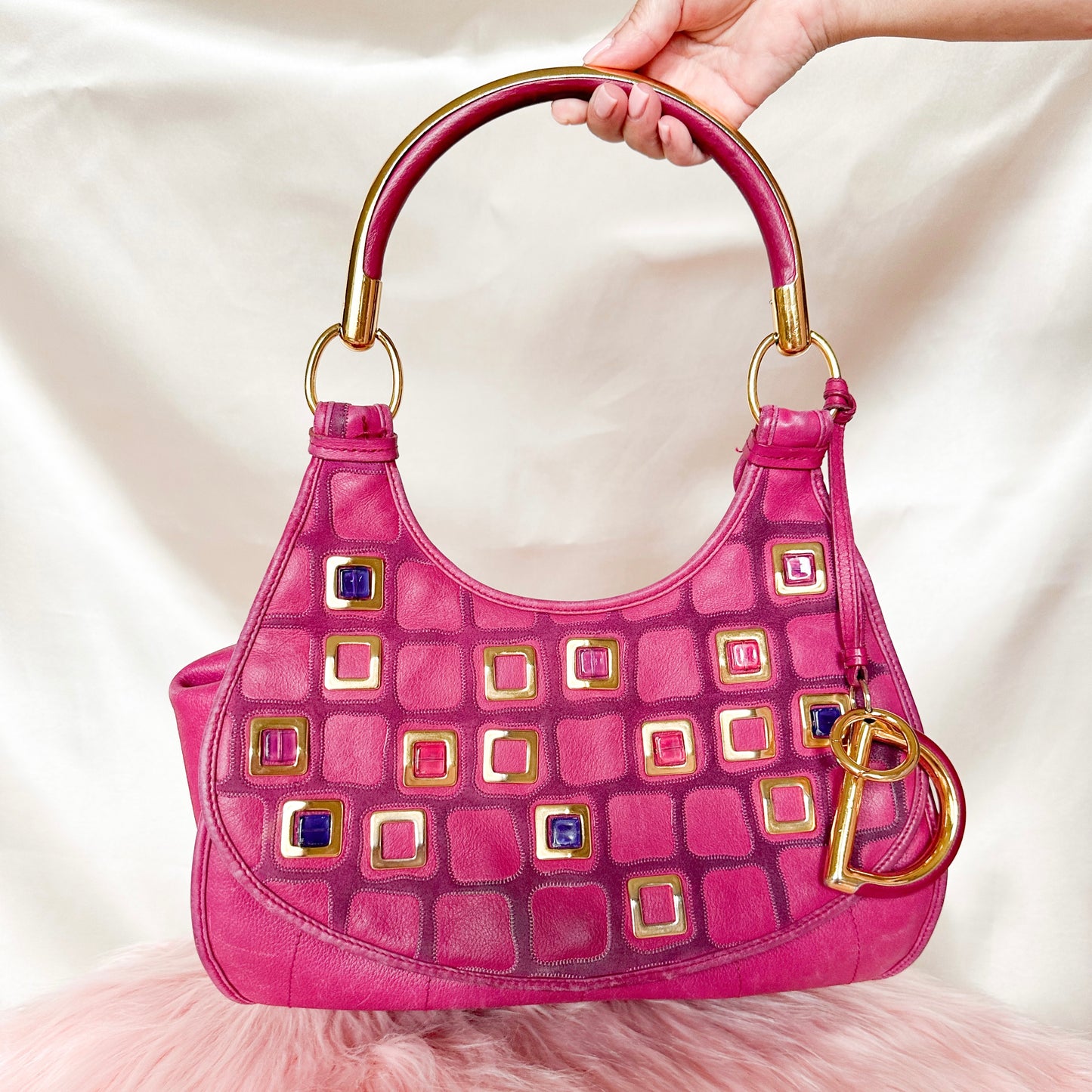 Dior Pink Leather Bejeweled Hobo