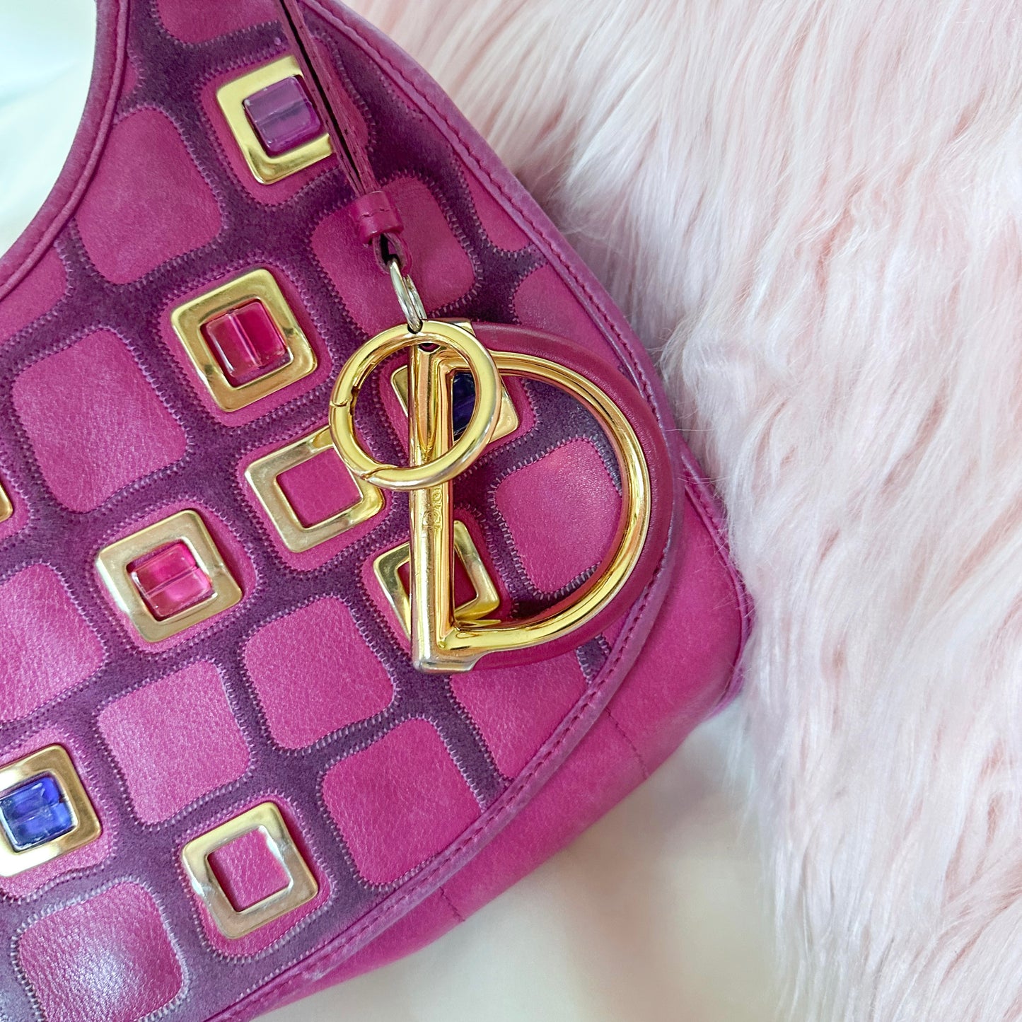 Dior Pink Leather Bejeweled Hobo