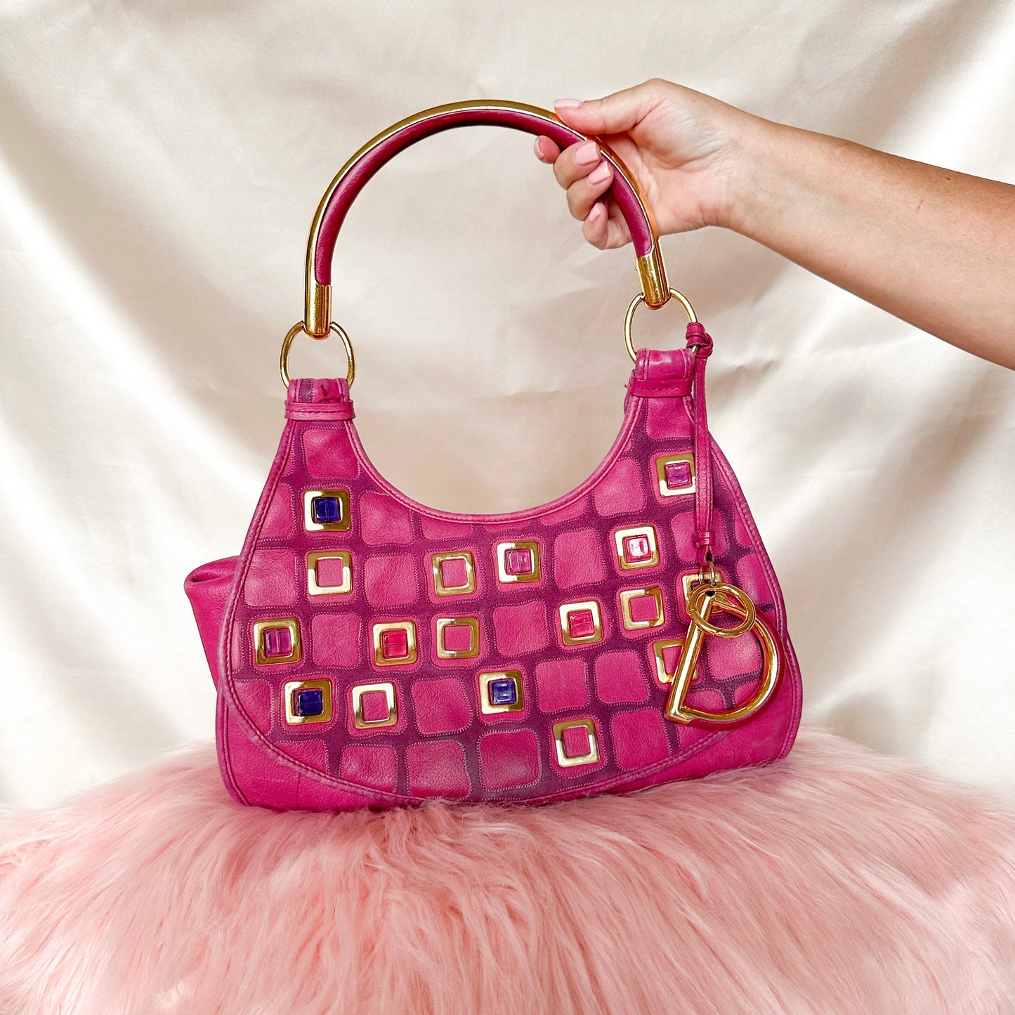 Dior Pink Leather Bejeweled Hobo