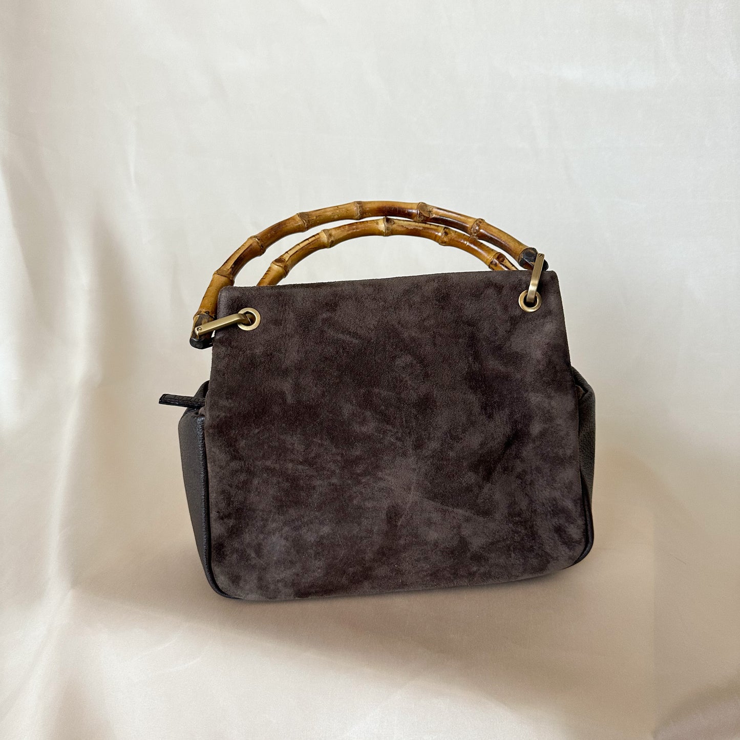 Gucci Vintage Chocolate Suede/Leather Bamboo Handle Bag