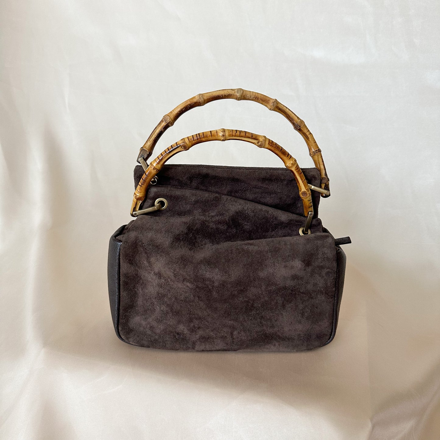 Gucci Vintage Chocolate Suede/Leather Bamboo Handle Bag