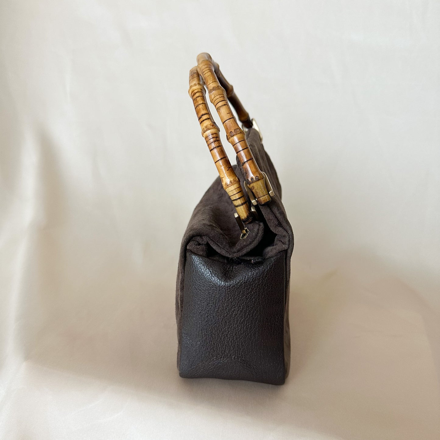 Gucci Vintage Chocolate Suede/Leather Bamboo Handle Bag