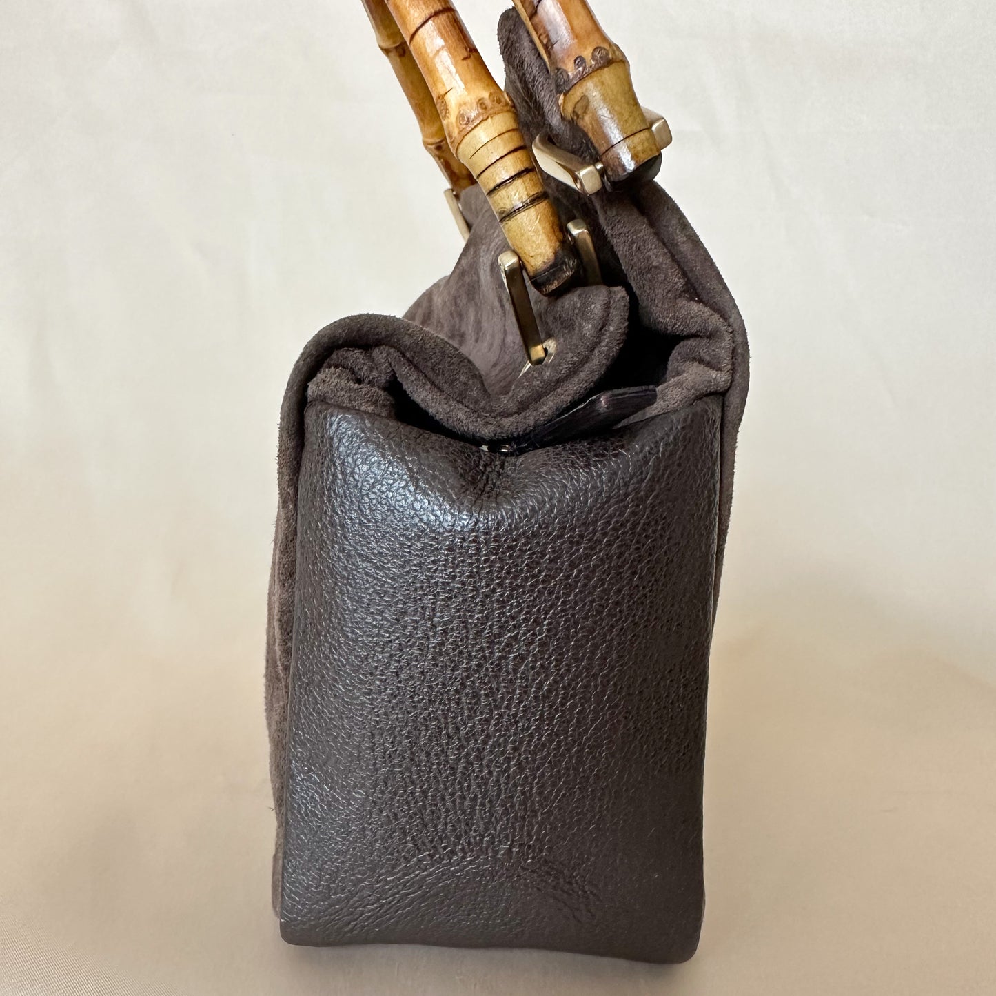 Gucci Vintage Chocolate Suede/Leather Bamboo Handle Bag