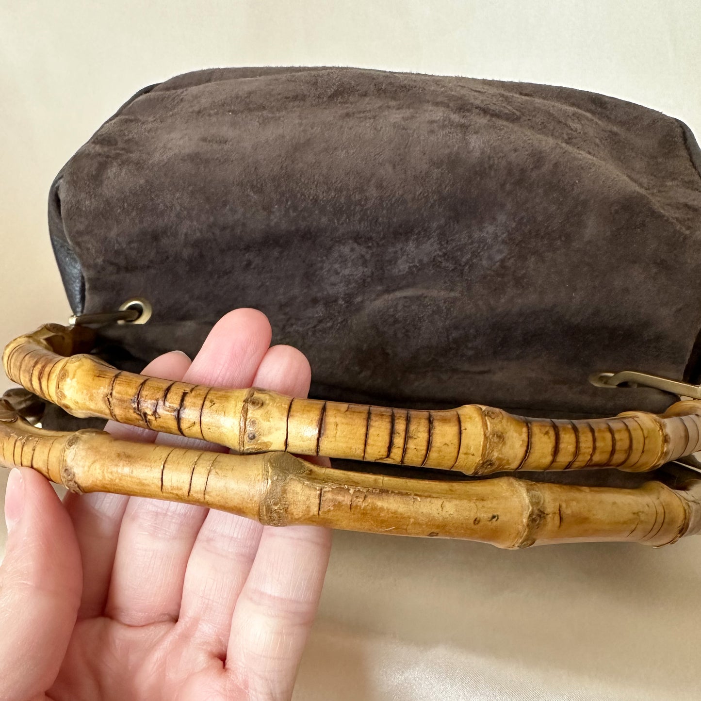 Gucci Vintage Chocolate Suede/Leather Bamboo Handle Bag