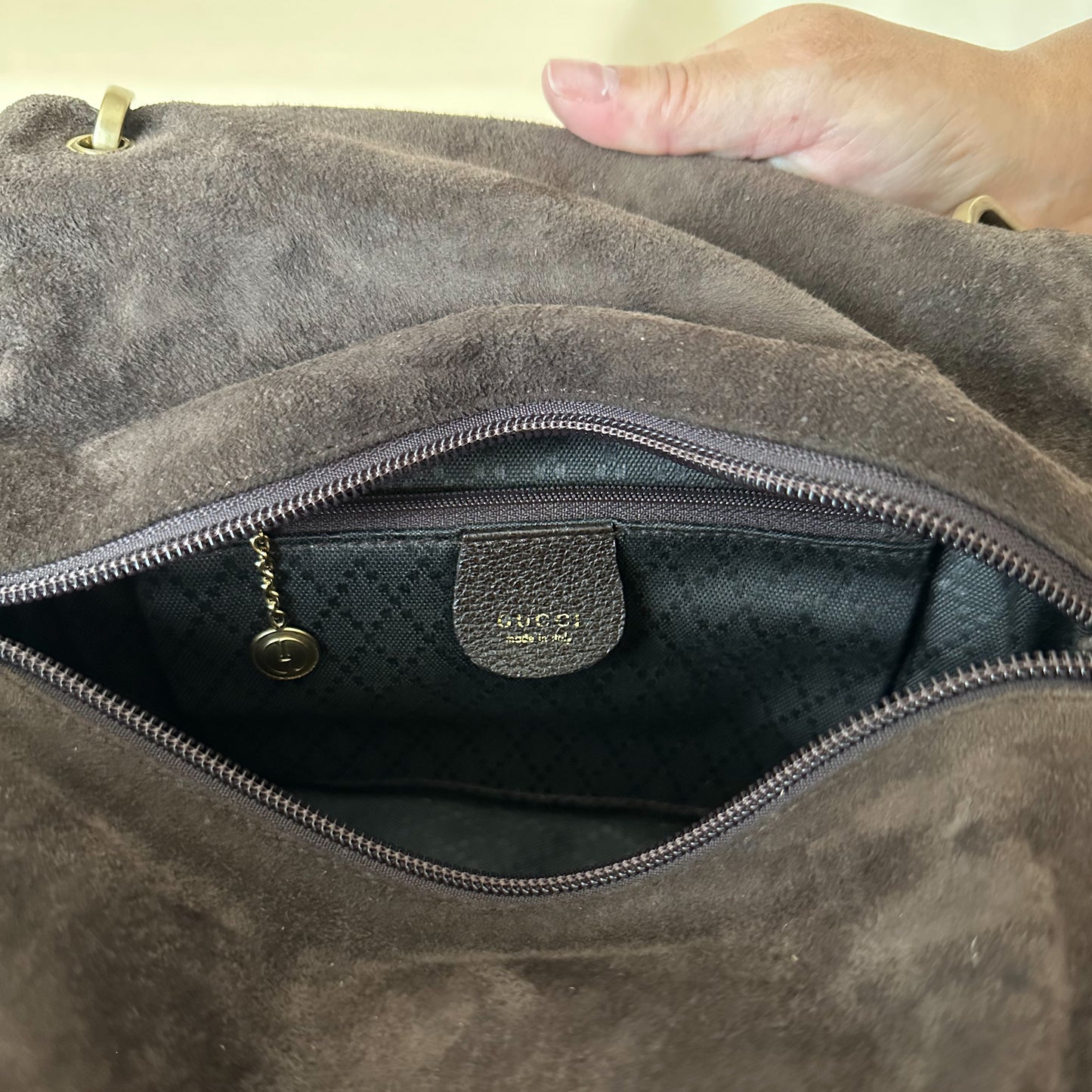 Gucci Vintage Chocolate Suede/Leather Bamboo Handle Bag