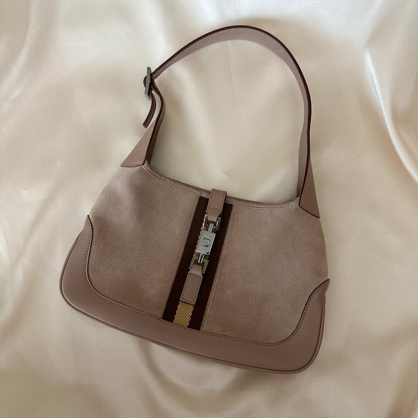 Gucci Vintage Taupe Suede Jackie Shoulder Bag