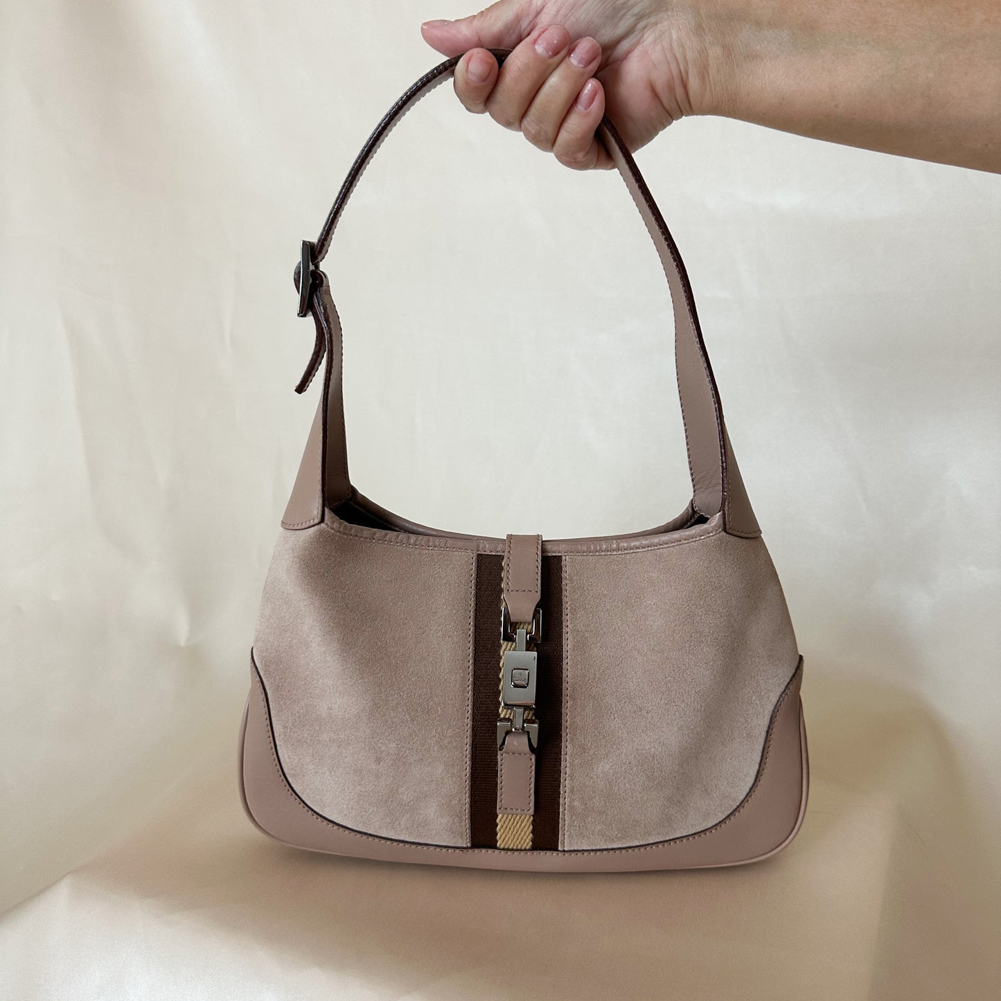 Gucci Vintage Taupe Suede Jackie Shoulder Bag