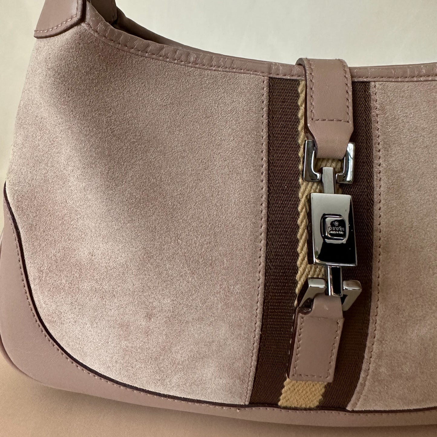 Gucci Vintage Taupe Suede Jackie Shoulder Bag