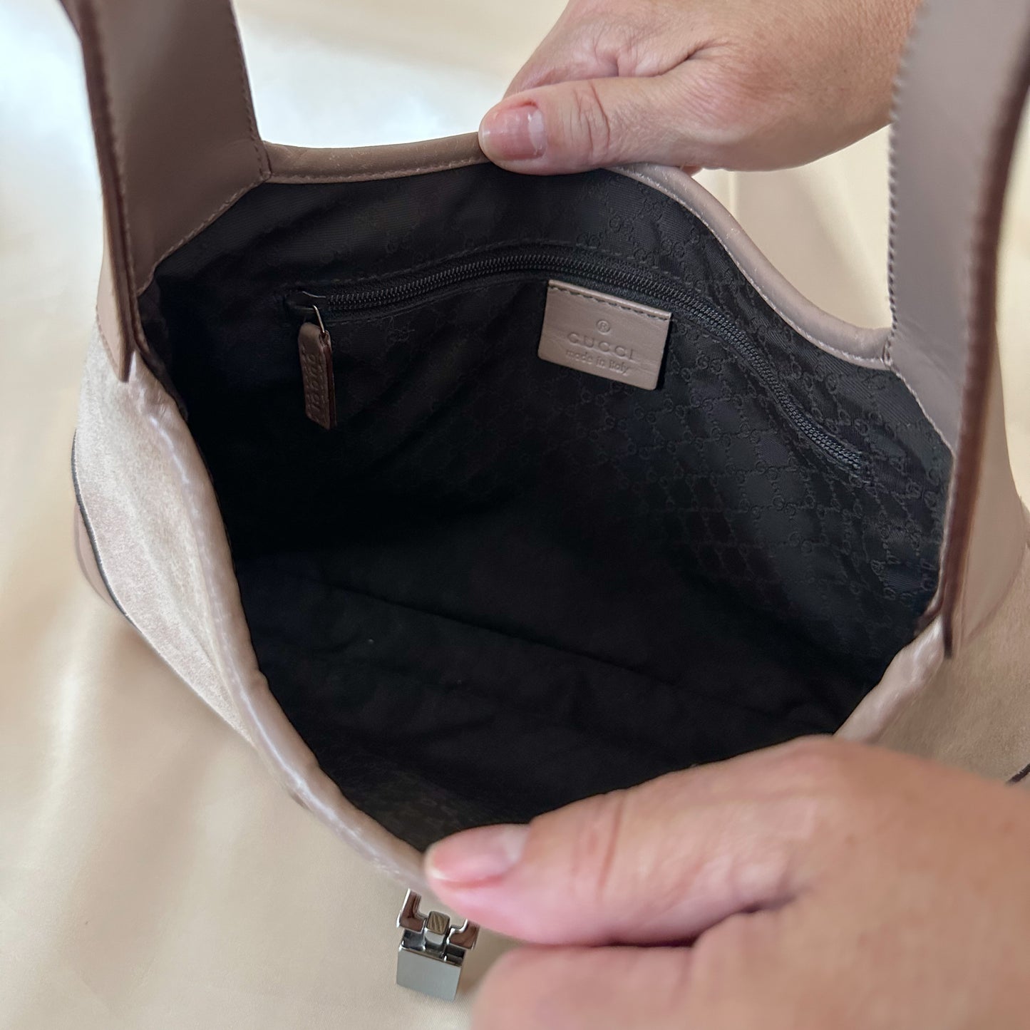 Gucci Vintage Taupe Suede Jackie Shoulder Bag