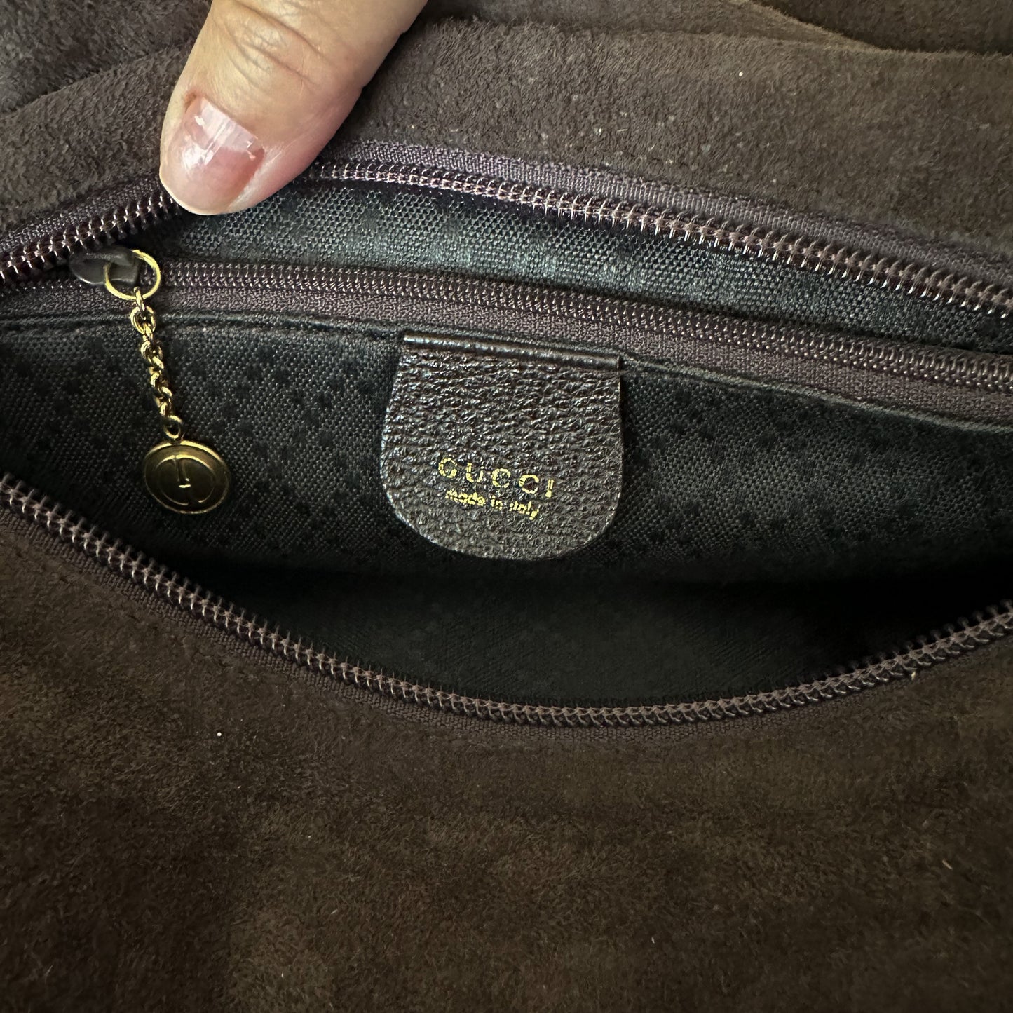 Gucci Vintage Chocolate Suede/Leather Bamboo Handle Bag